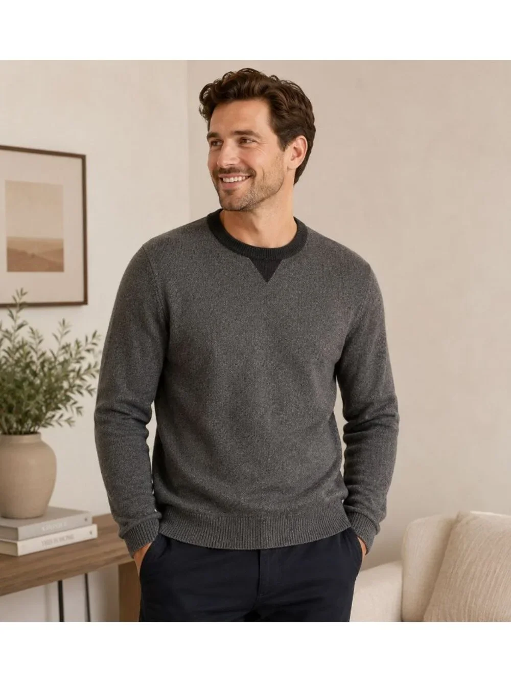 Banana Republic Charcoal Gray Sweater V Notch Ribbed Trim Men’s L
